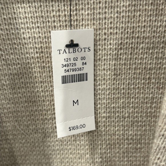 Talbots Womens Medium Sweater Wool Knit Blazer Cardigan Open Front Beige New - Picture 3 of 7